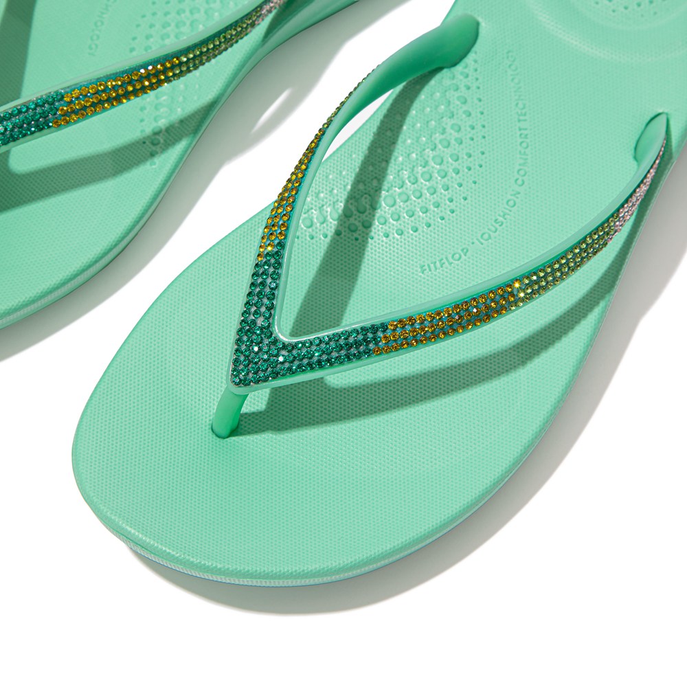 Fitflop Womens Flip-flops - Iqushion Ombré Sparkle - Mint Green - 617-JQPHXG